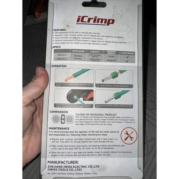 Iwiss Crimping Tools Stripper Cable Cutter HSC8 6-6, 0.25-6.0mm, AWG23-10.BB4 - Picture 2 of 2